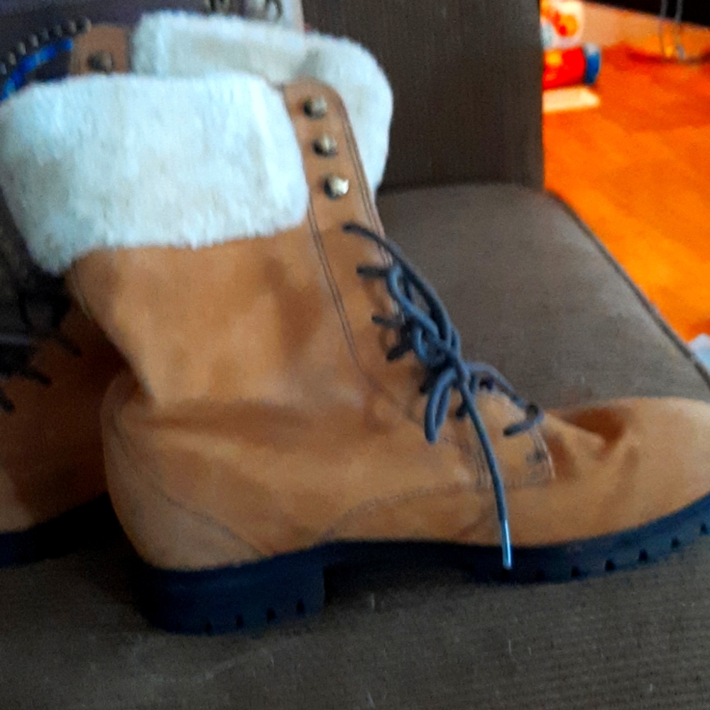 COLE HAAN Faux Fur High Ankle Leather Lace Up Boot